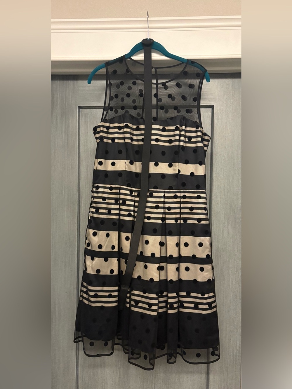 Eliza J Black and Cream Polka Dot Fit-and-Flare Midi Dress